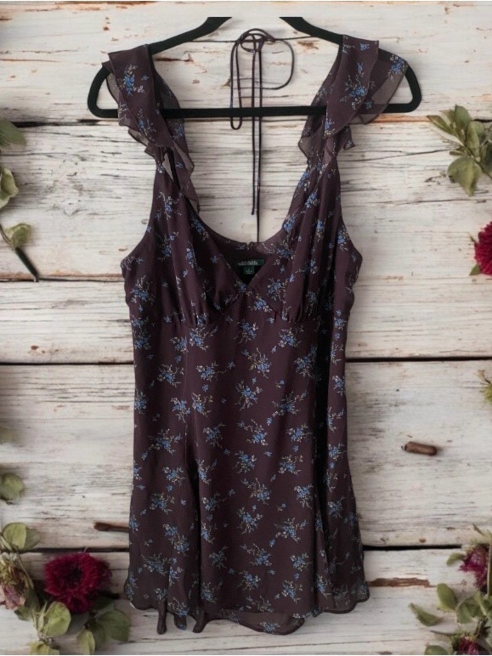 Wild Fable Floral Ruffle-Trim Sleeveless Mini Dress Fairy Grunge Y2K Large